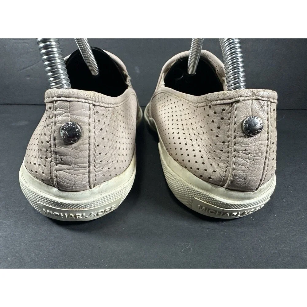Michael Kors Keaton Perforated Slip-On Sneakers in Soft Beige Leather Size 8